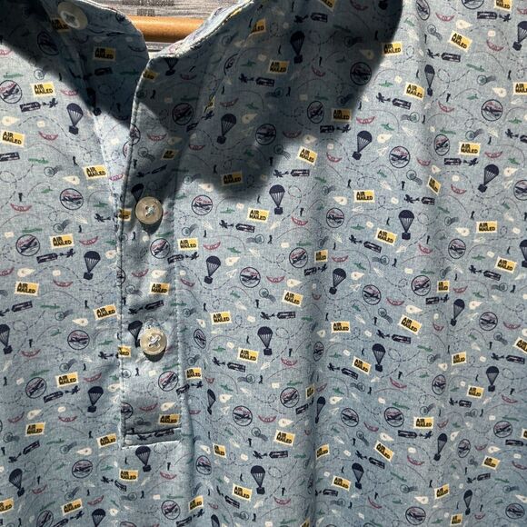 NEW JOHNNIE O Featherweight Golf Polo Blue Air Mail Print Size Medium MSRP $110 - Picture 5 of 7